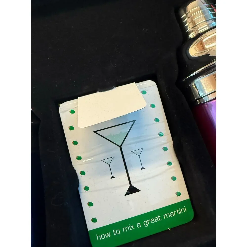 New Brookstone Partini Martini Shaker Set of 4 Colored Shakers Martini Cards JM